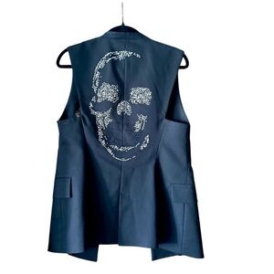 Sleeveless Navy Vest with Crystal Skull Back